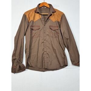 2 Coofandy Men's South Western Button-Up Long-Sleeve Shirt Brown Large